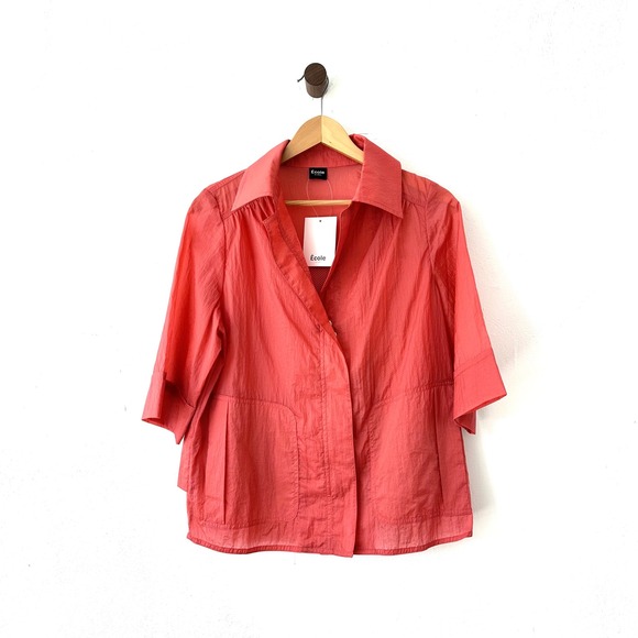 Ecole De Paris Jackets & Blazers - Ecole De Paris Jacket Womens Medium Coral Pink Lightweight Zip Up Pull‎ NEW